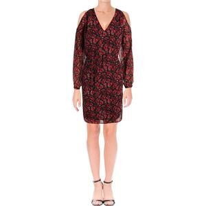 Ralph Lauren Womens Floral A-Line Cold‎ Shoulder Dress Size 10 Red Pink